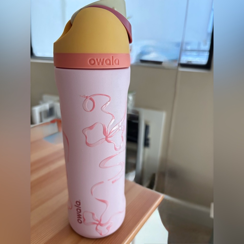 Owala Pink Floral Insulated Bottle with Yellow Lid